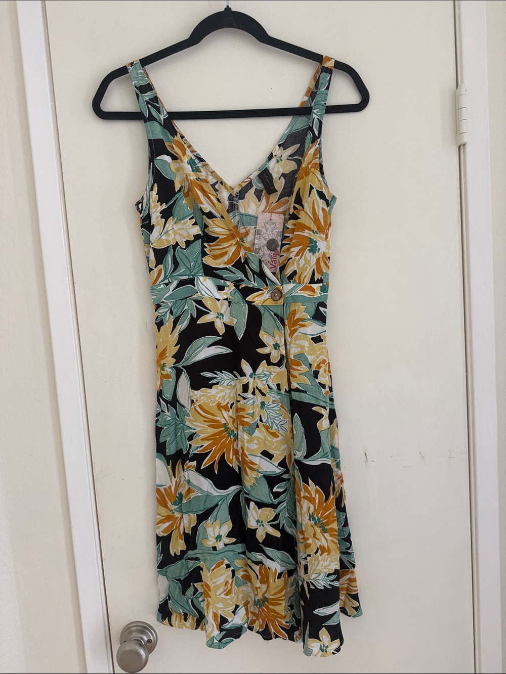 Vilija Gitana Floral V-Neck Sundress in Black & Mustard size XS